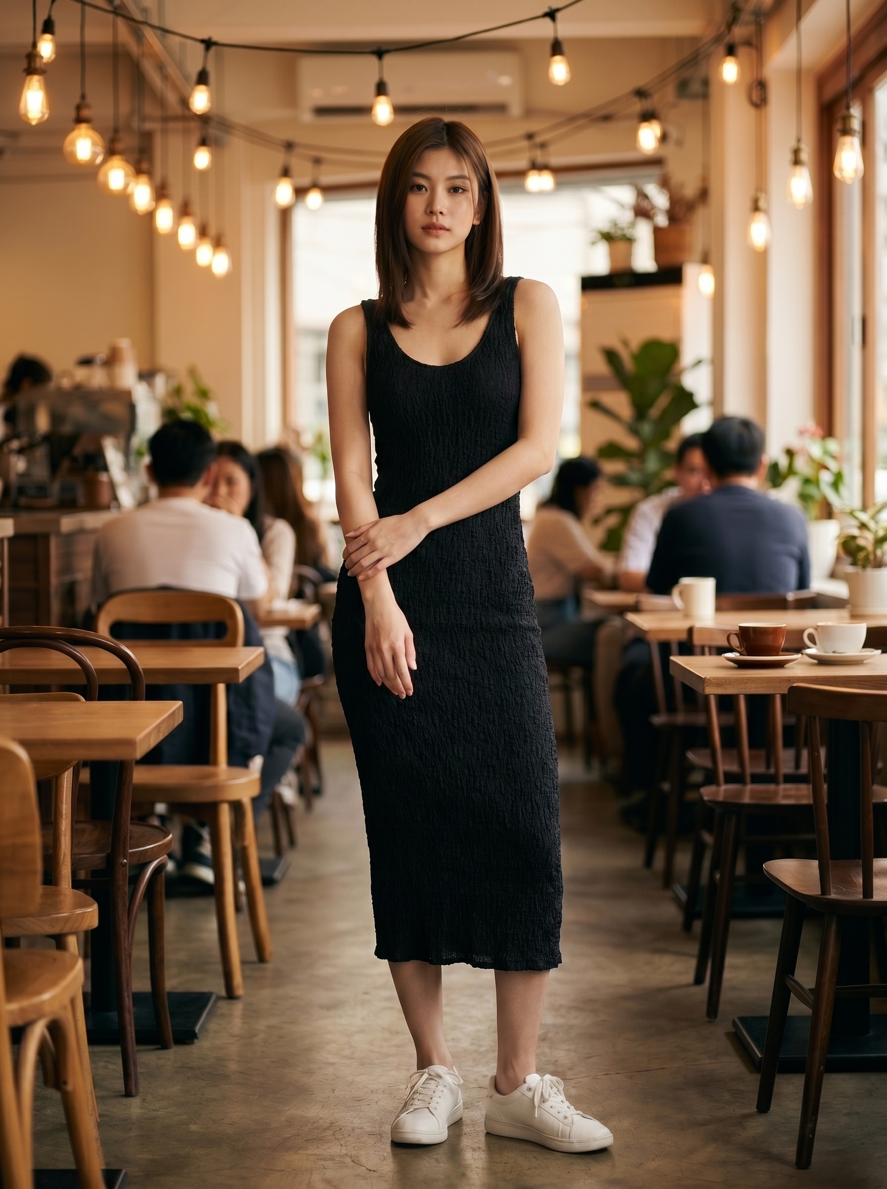 Lifestyle archetype — cafe with edison bulbs and wood